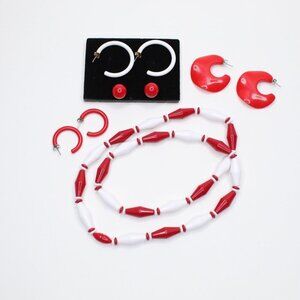 Red and White Lucite vintage earrings and necklace
